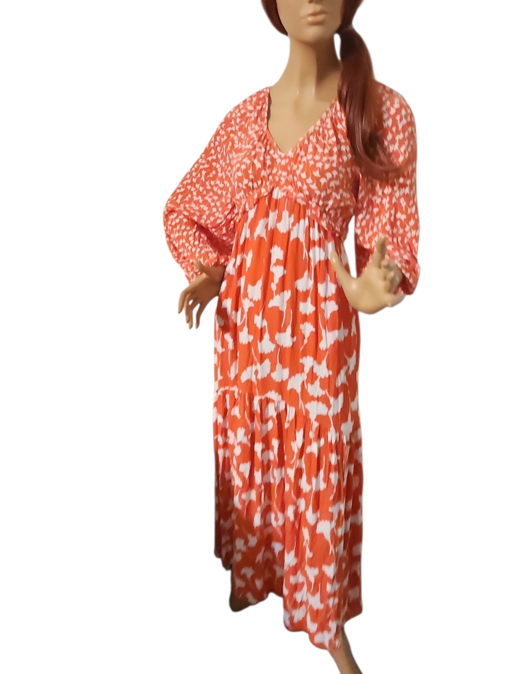 Diane Von Furstenberg Orange & White Floral Print Maxi Dress - Picture 2 of 13